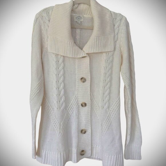 St Johns Bay Cozy Soft Cream Cardigan Button Front Large Knit Sz M Nearly New - Picture 1 of 11